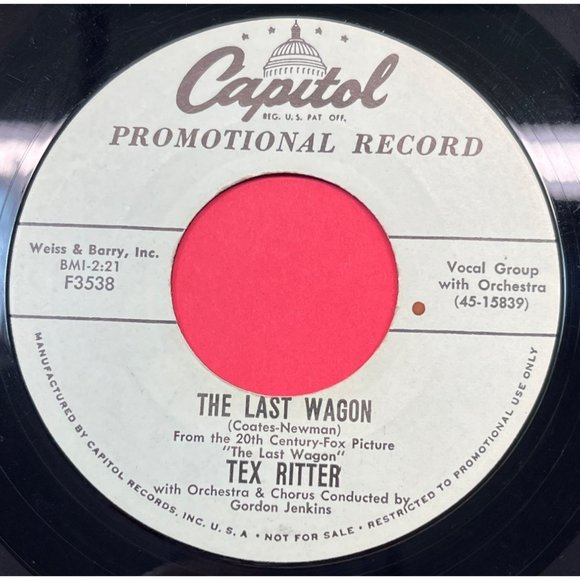 Tex Ritter The Last Wagon / Paul Bunyan Love 45 Country Promo Capitol F3538 - Picture 1 of 4